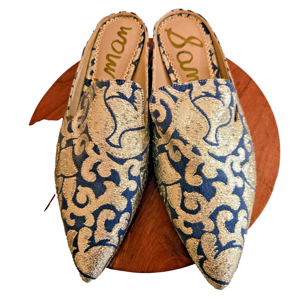 Sam Edelman gold and blue glitter slides shoes slip on 7.5 - Picture 9 of 9